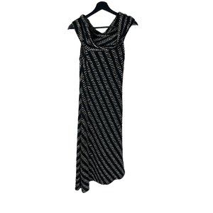 Anett Rostel Black Cream Drape Collar Sleeveless Below Knee Dress Small